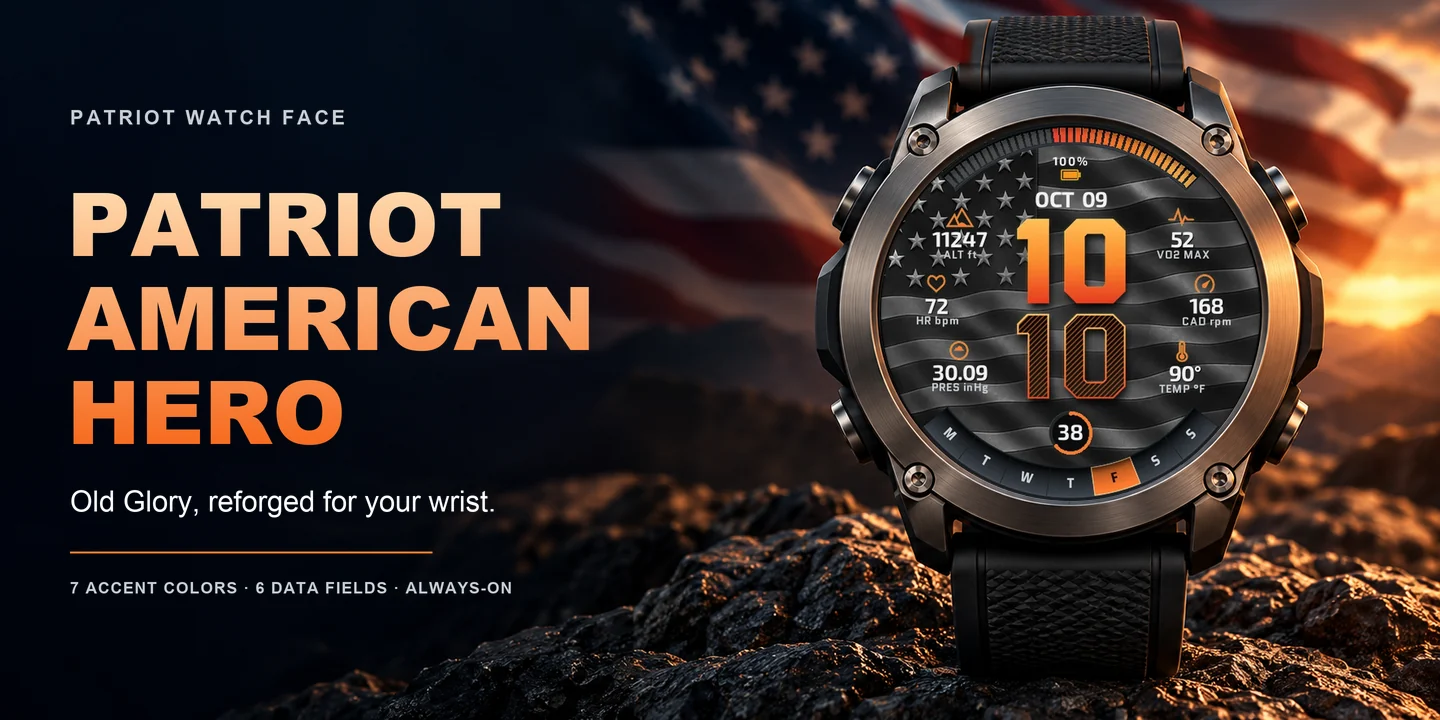 Patriot American Hero en un reloj, bandera al atardecer